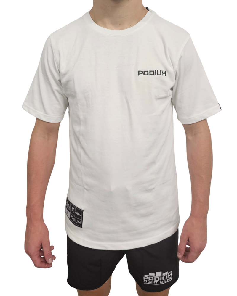 Onwards and Upwards x Podium Tee – White Extra Heavy