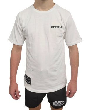 Onwards and Upwards x Podium Tee – White Extra Heavy